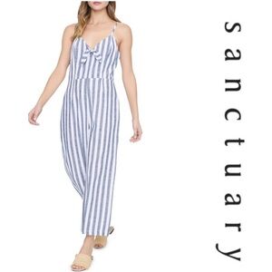 Linen Blend Sanctuary Take Away Striped Tie Front Cropped Beachy Jumpsuit Size 6